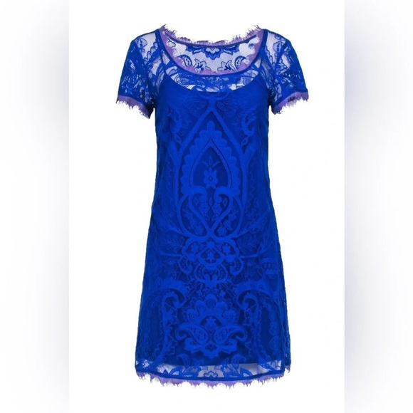 Nicole Miller cobalt blue lace dress with liner - Picture 2 of 7